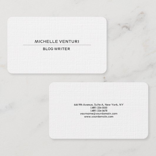 Plain White Simple Professional Blog Writer Web Visitekaartje (Voorkant / Achterkant)