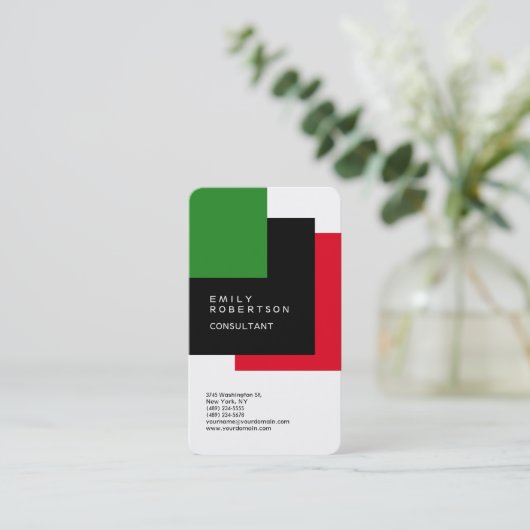 Plain Zwart Rood Groen Wit Modern Minimalist Visitekaartje (Staand voorkant)
