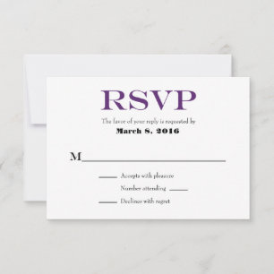 Plaine blanche violette Simple Mariage Cartes RSVP