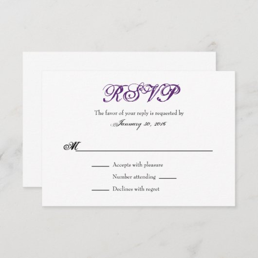 Plaine blanche violette Simple Mariage Cartes RSVP (Devant / Derrière)