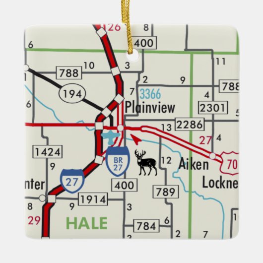 Plainview TX Road Map Keramisch Ornament (Voorkant)