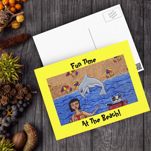 Plaisir à la plage avec ma carte postale de chat