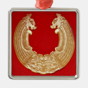 Plak met twee draken en een masker met Tao-stropda Metalen Ornament