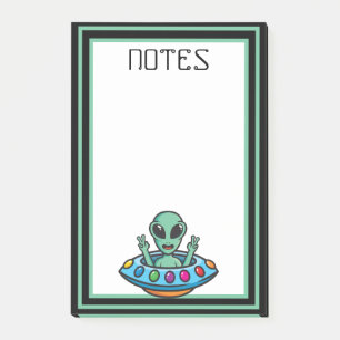 Plakbriefjes met ruimtealien vliegende schotel post-it® notes
