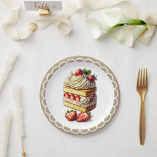 Plakje Aardbeien Shortcake Aardbeien Papieren Bordje