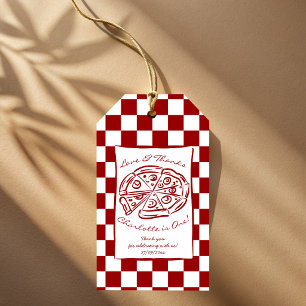 Plakje leuke rode geruite Italiaanse pizza feest c Cadeaulabel