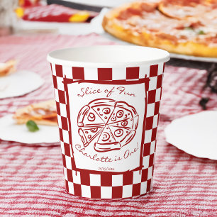 Plakje leuke rode geruite Italiaanse pizza verjaar Papieren Bekers