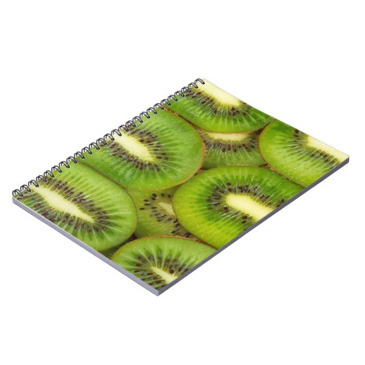 plakken van verse en rijpe kiwi's in rowbruin,c notitieboek (Linkerzijde)