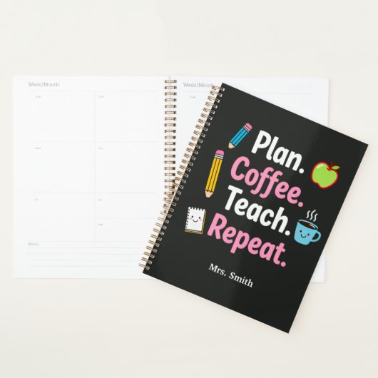 Plan. Coffee. Teach. Repeat. Funny Teacher Weekly  (Devant avec enveloppe)