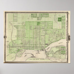 Plan Davenport, Scott County, staat Iowa Poster
