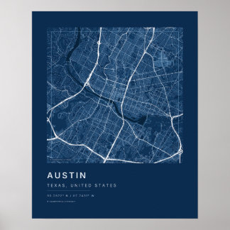 Plan de la ville d'Austin TX — Impression de carte