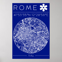 Plan de la ville de Rome - Affiche de carte de blu