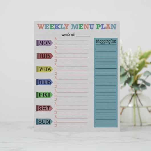 Plan de menu de deux semaines (Debout devant)