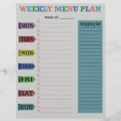 Plan de menu de deux semaines (Dos)