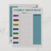 Plan de menu hebdomadaire (Devant / Derrière)