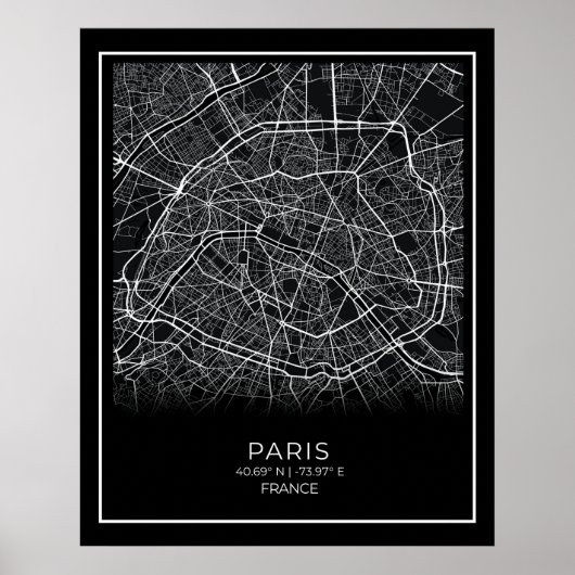 Plan de Paris - Paris Carte Noire Poster (Devant)