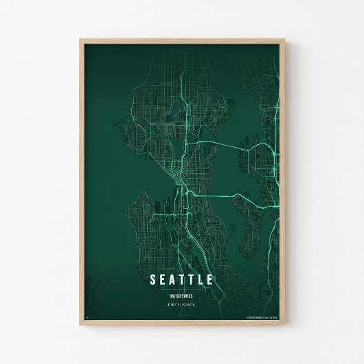 Plan de Seattle Impression Art mural de la ville d