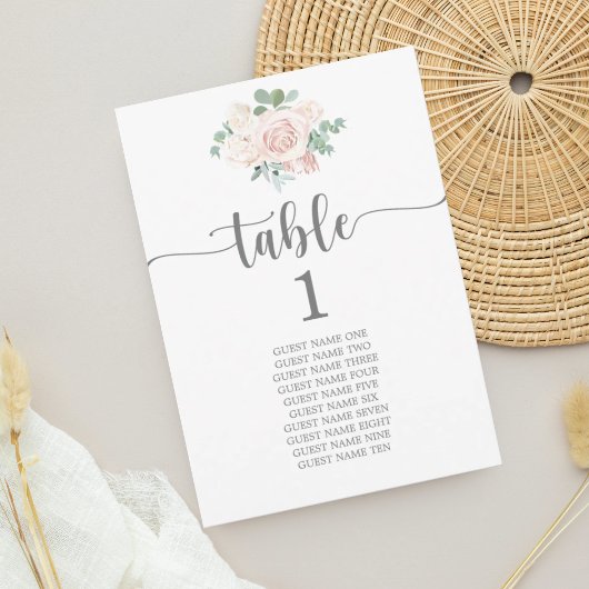 Plan de siège Mariage carte de table Blush rose fl