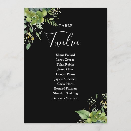 Plan De Siège Noir Et Blanc Vert Numéro De Table (Devant)