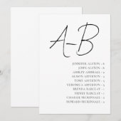 Plan de table alphabétique, Carte de mariage minim (Devant / Derrière)