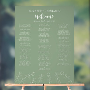 Plan de table alphabétique de mariage Vert Sauge