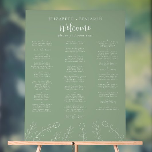 Plan de table alphabétique de mariage Vert Sauge (Neutre)
