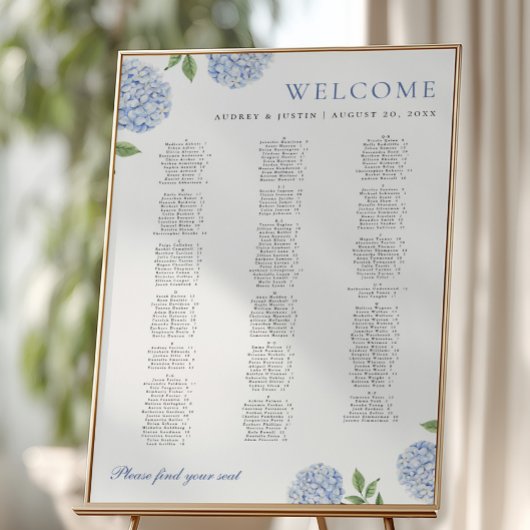 Plan de table alphabétique, Hydrangea, Affiche XL