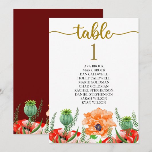 Plan de table Carte de table Calligraphie élégante (Devant / Derrière)