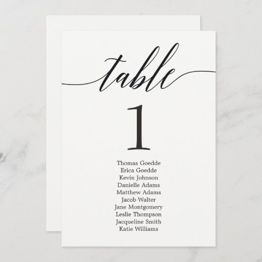 Plan de table Carte de table individuelle Écriture (Devant / Derrière)