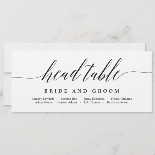 Plan de table carte de tête - Écriture moderne (Devant)