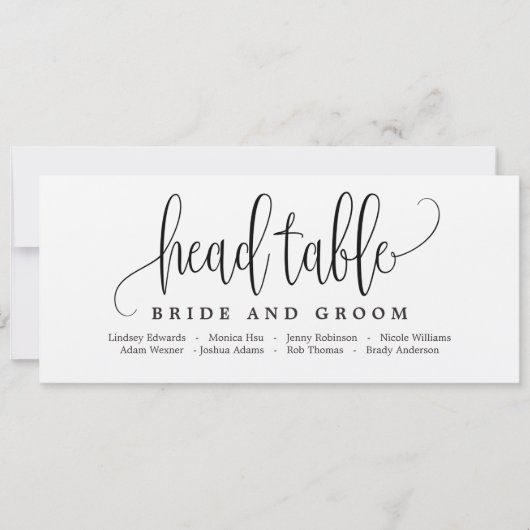 Plan de table carte de tête - Jolie calligraphie (Devant)