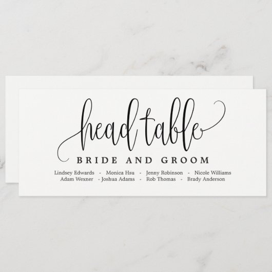 Plan de table carte de tête - Jolie calligraphie (Devant / Derrière)