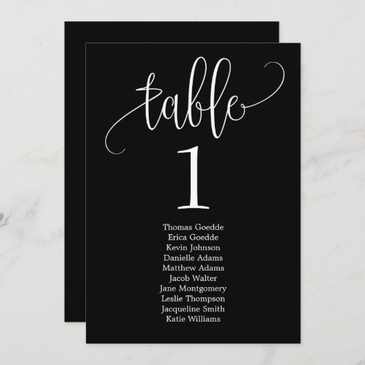 Plan de table carte élégante Calligraphie (Devant / Derrière)