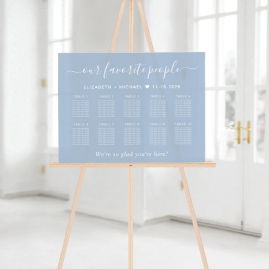 Plan de table chic 10 tables bleu poussiéreux pour