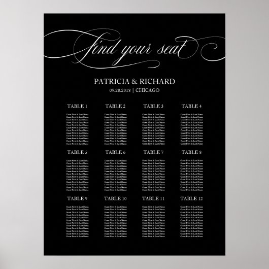 Plan de table de mariage 12 tables - Tableau noir (Devant)