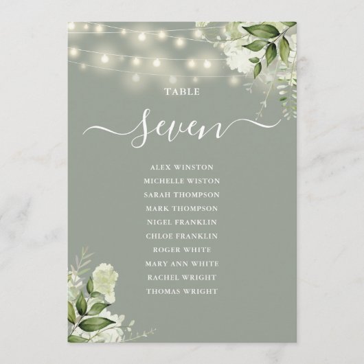 Plan de table de mariage à numéros de table vert s (Devant)