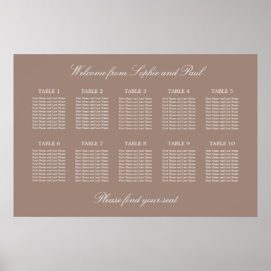 Plan de table de mariage affiche Taupe 10 (Devant)