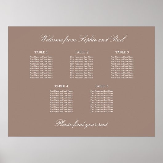 Plan de table de mariage affiche Taupe 5 (Devant)