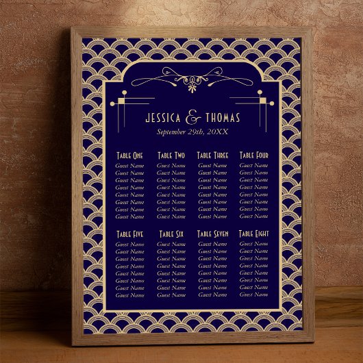 Plan de table de mariage Art Déco Gatsby des année
