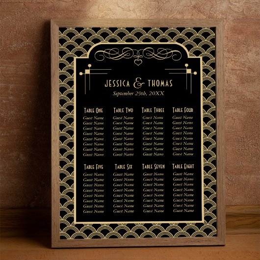 Plan de table de mariage Art Déco Gatsby des année