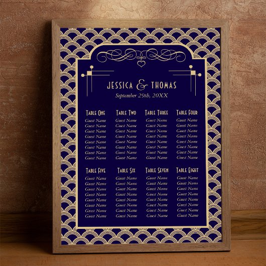 Plan de table de mariage Art Déco Gatsby des année