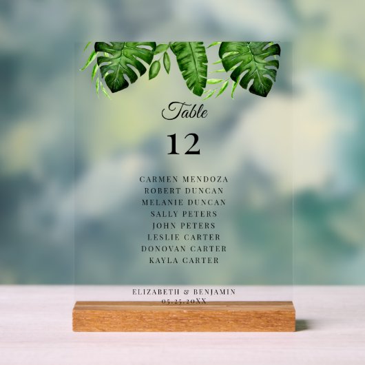 Plan de table de mariage avec verdure tropicale (Neutre)