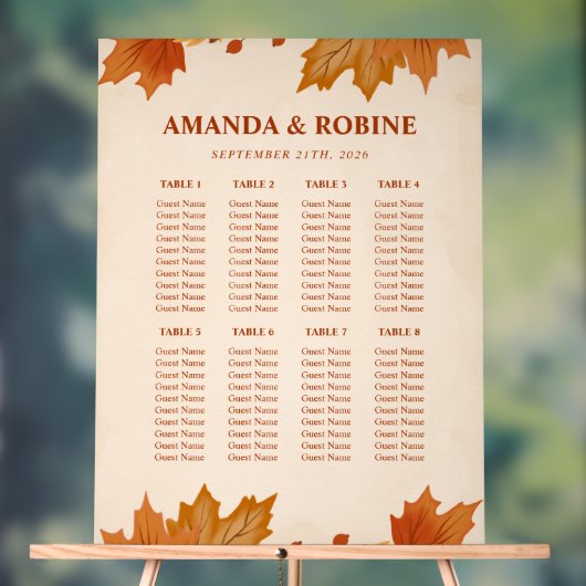 Plan de table de mariage élégant aux feuilles d'ér (Neutre)