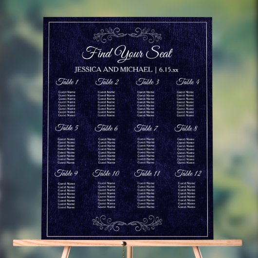Plan de table de mariage élégant bleu marine (Neutre)