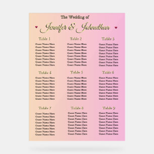 Plan de table de mariage élégant coeurs roses roug