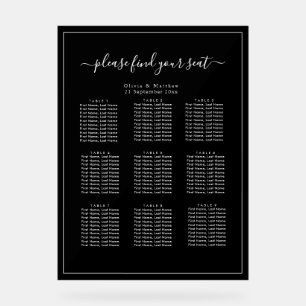 Plan de table de mariage en acrylique noir minimal