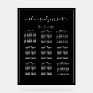Plan de table de mariage en acrylique noir minimal