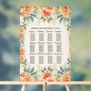 Plan de table de mariage floral blanc pêche et ver
