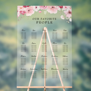 Plan de table de mariage floral rose pour 20 table