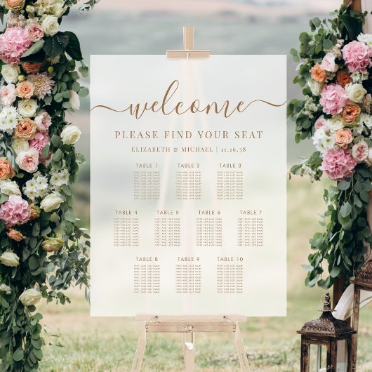 Plan de table de mariage moderne à 10 tables en or